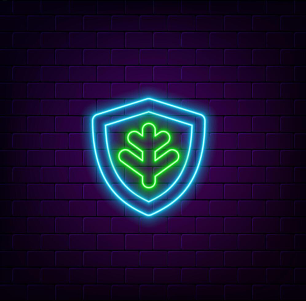 Shielding protects and Safe concept. Privacy in cybersecurity. Data Protection. Antivirus. illustration. neon style. vector