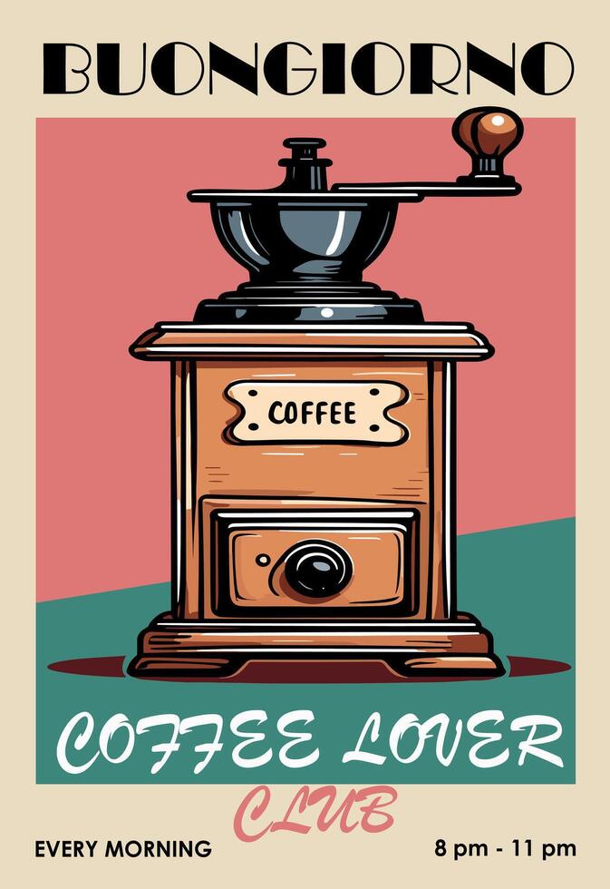 Good morning in Italian retro poster art. vector