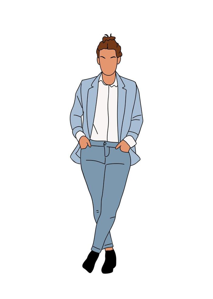 Business woman standing in formal suit . vector