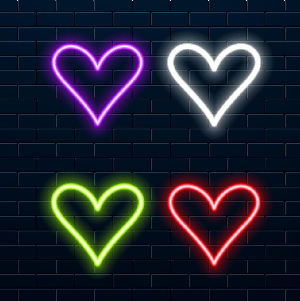 Glowing neon heart with vibrant pink and blue lights in the background. vector