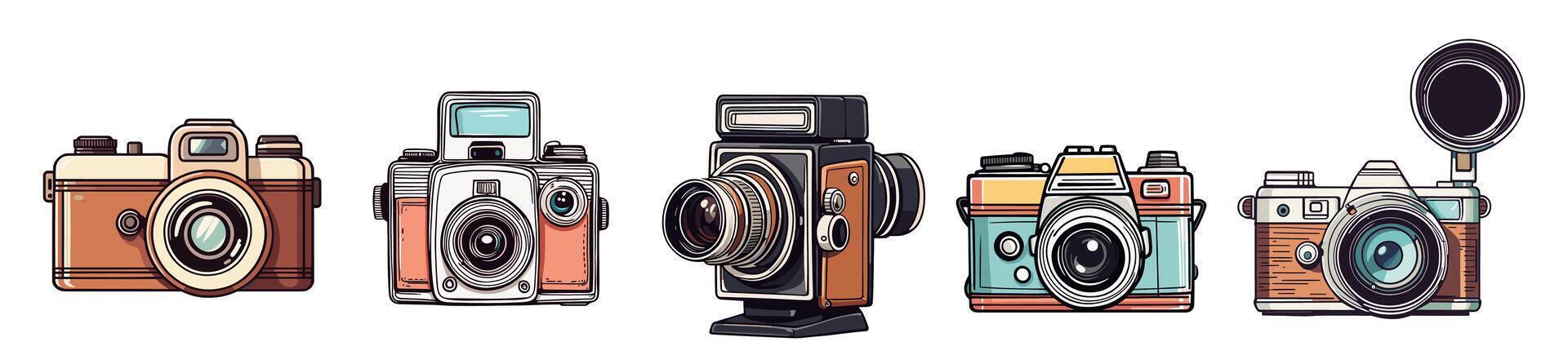 Set of Vintage Photo Camera illustrations. vector