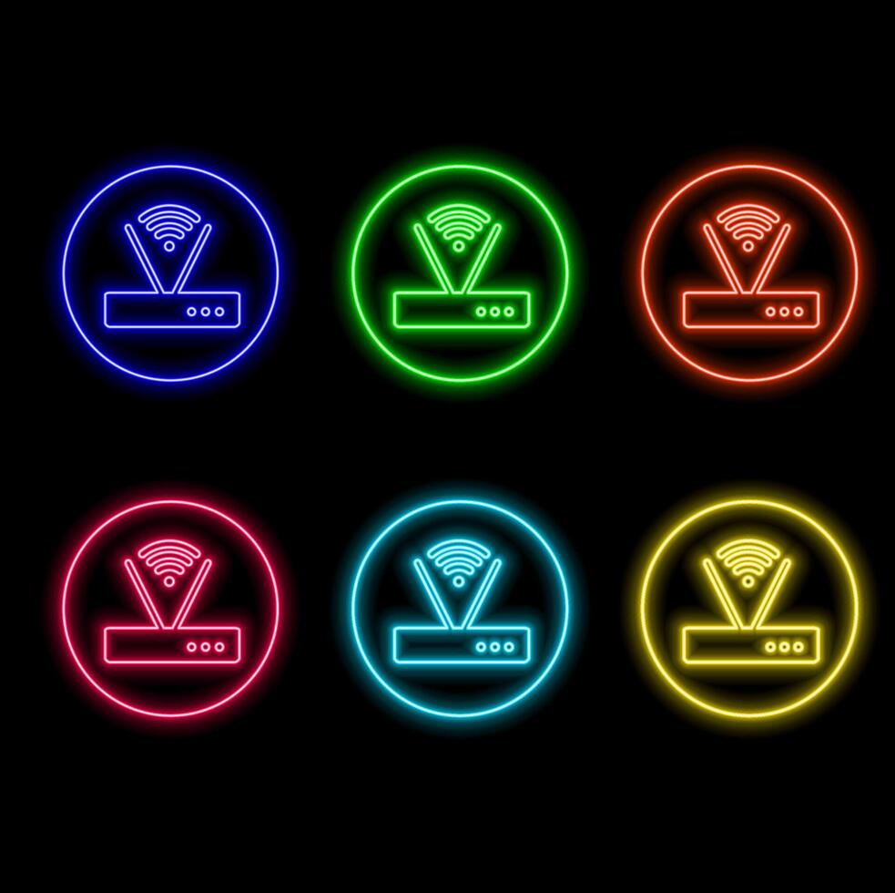 Wi-Fi router. Glowing neon icon on brick wall background vector