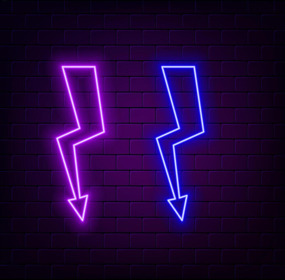 Neon ray and lightning bolt isolated glow sign. Energy symbol, power, charge and discharge icon vector