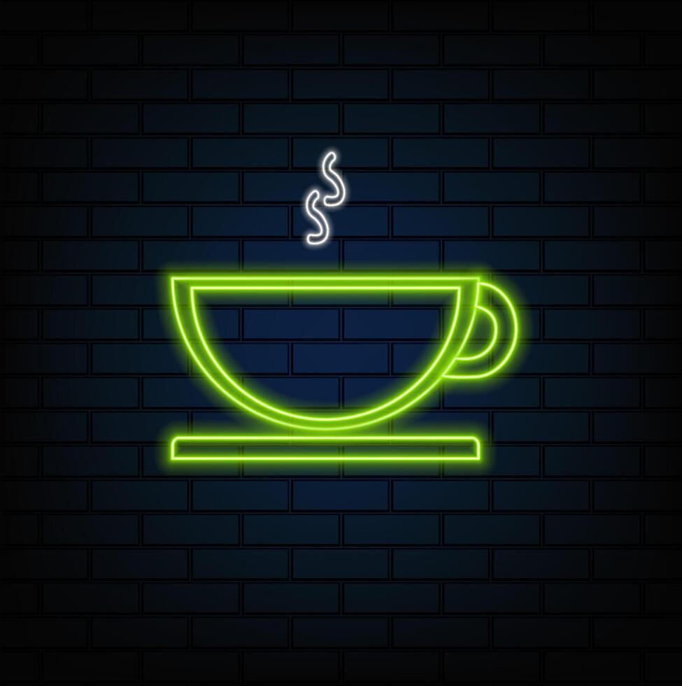 Steaming cup icon. neon style. vector