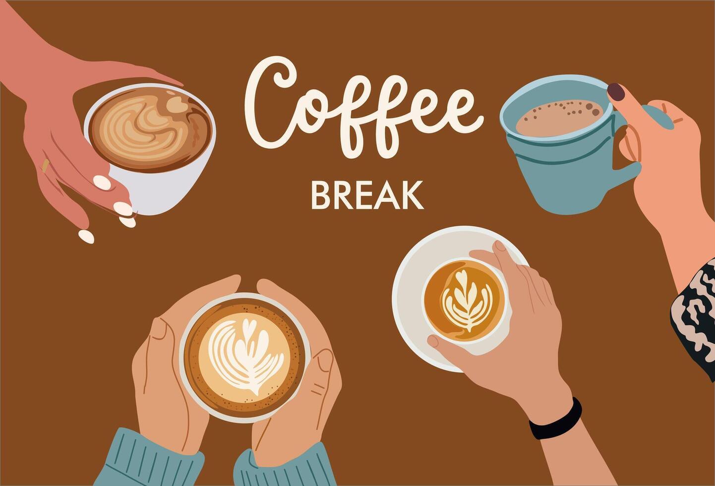 Coffee break art with text isolated. vector