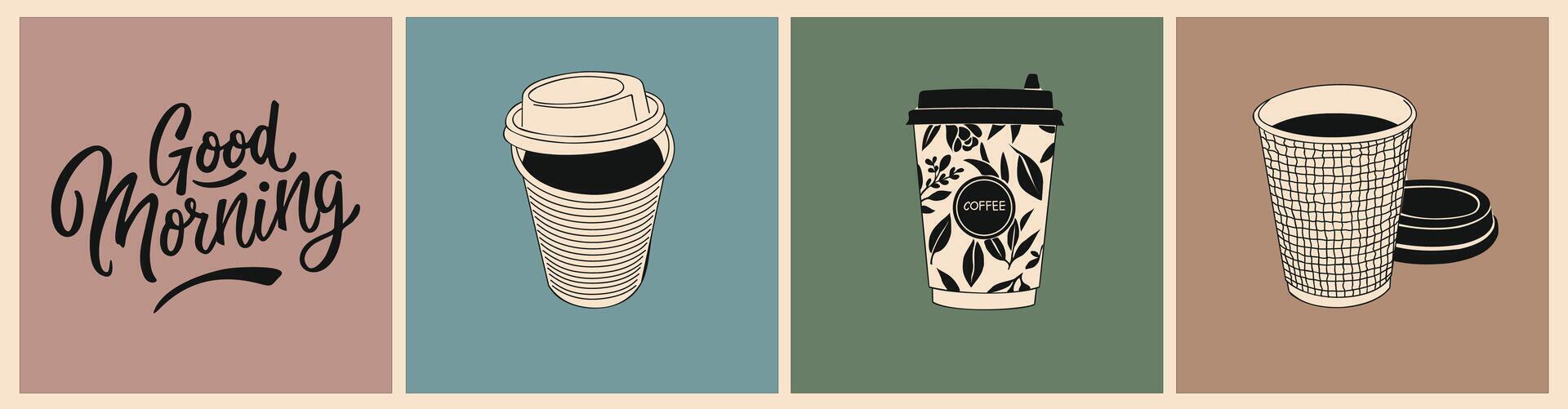 Set of different paper Coffee cups take away icons vector