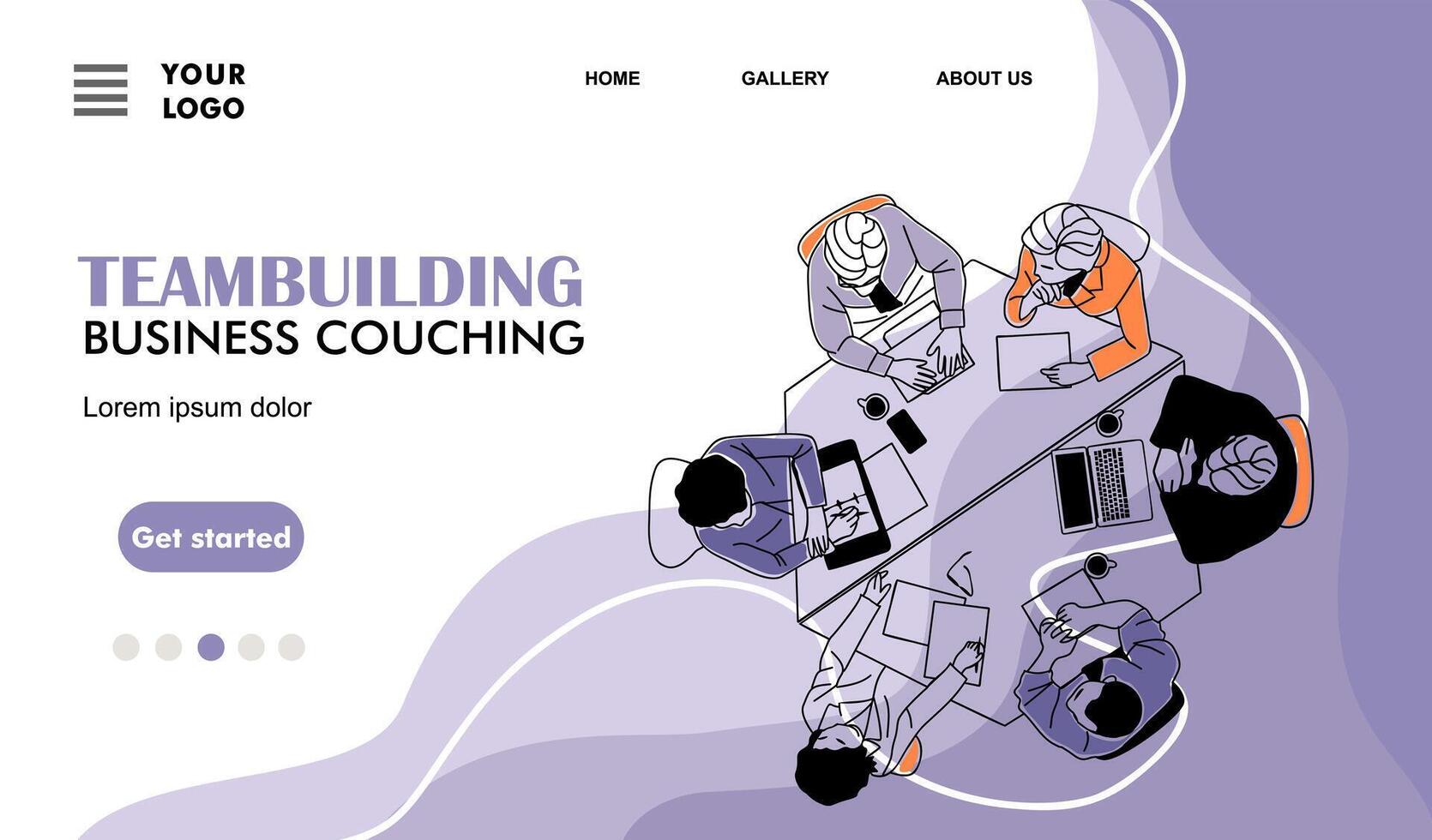Team building business landing page art. vector
