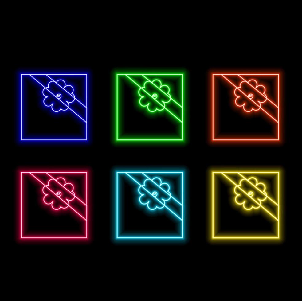 cute gift box icon isolated, style neon. vector