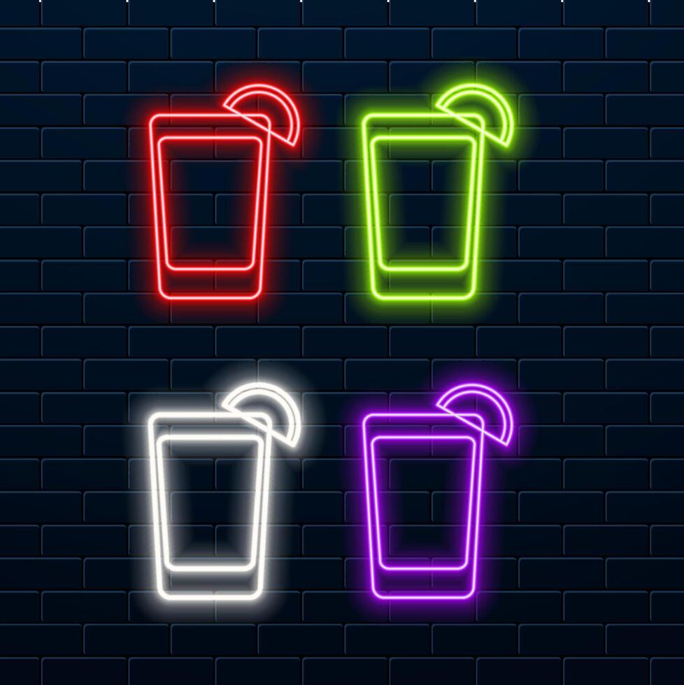 Cocktail bar set shiny desktop icon, neon sticker, neon cocktail bar figure, shiny figure vector