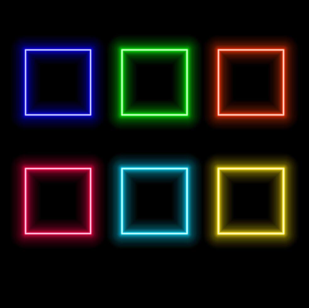 Square pink neon sign. realistic neon rectangle on brick wall. vector