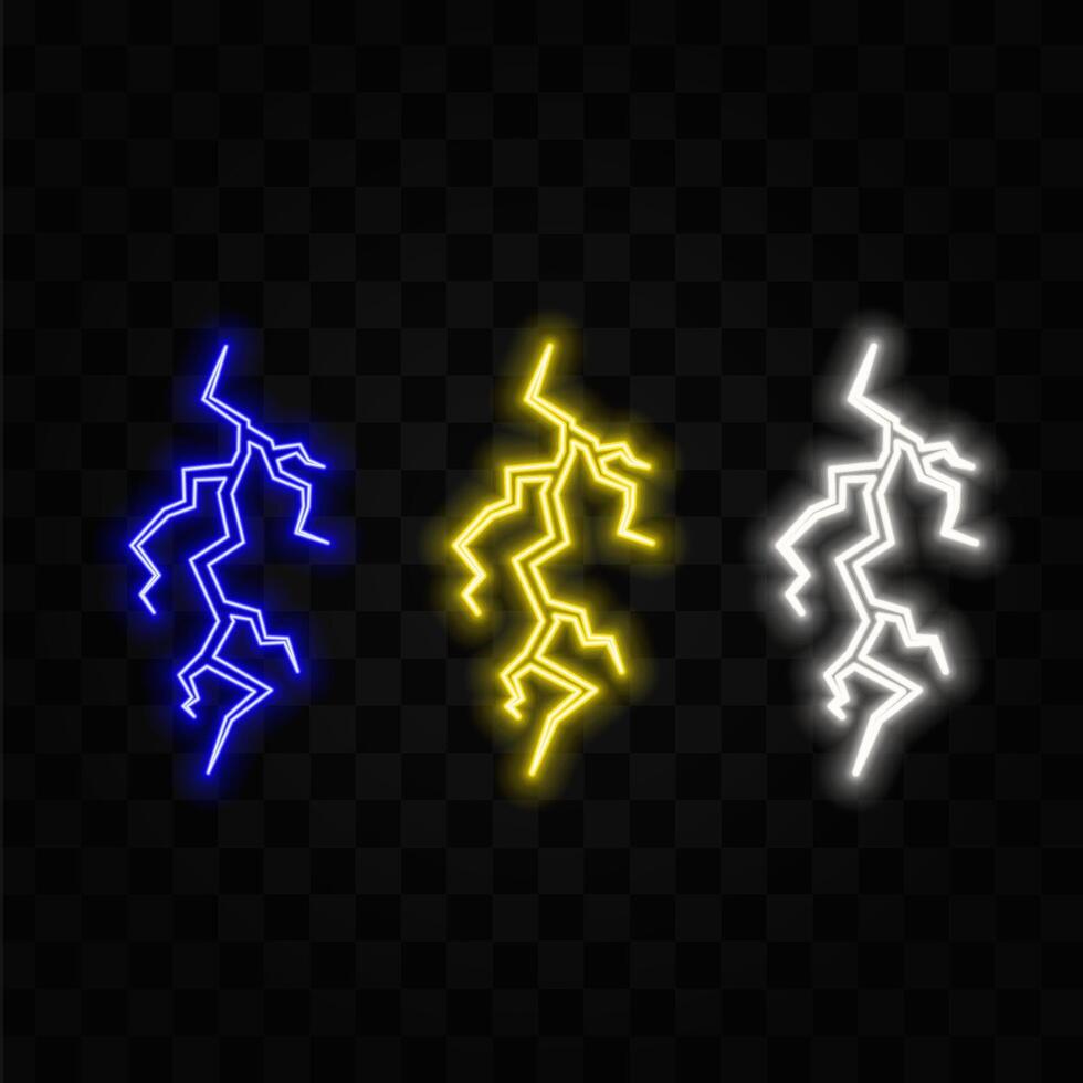 Neon glowing battery bolt and thunder isolated glowing sign . Symbol of energy ,power, charge and discharge icon. vector