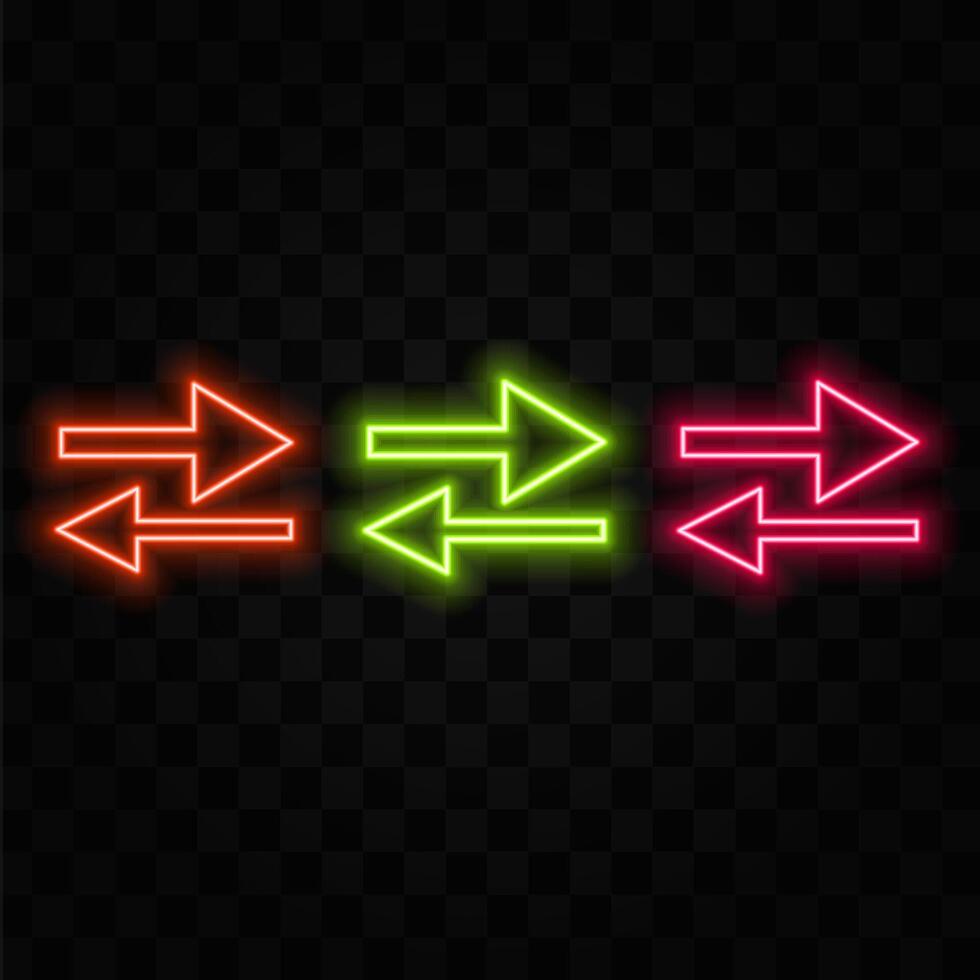 Neon sign Arrow blue and pink on brick wall background. Vintage electric signboard with bright neon lights. vector