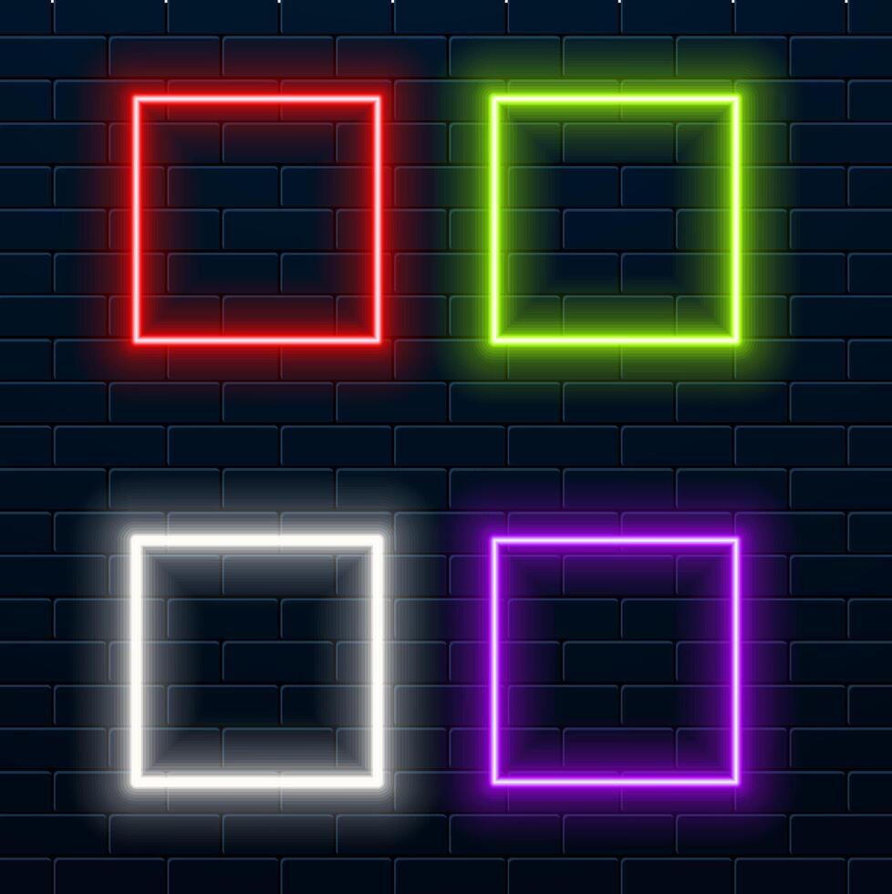 Neon lamp casino rectangel frame on brick wall background. Las Vegas concept vector