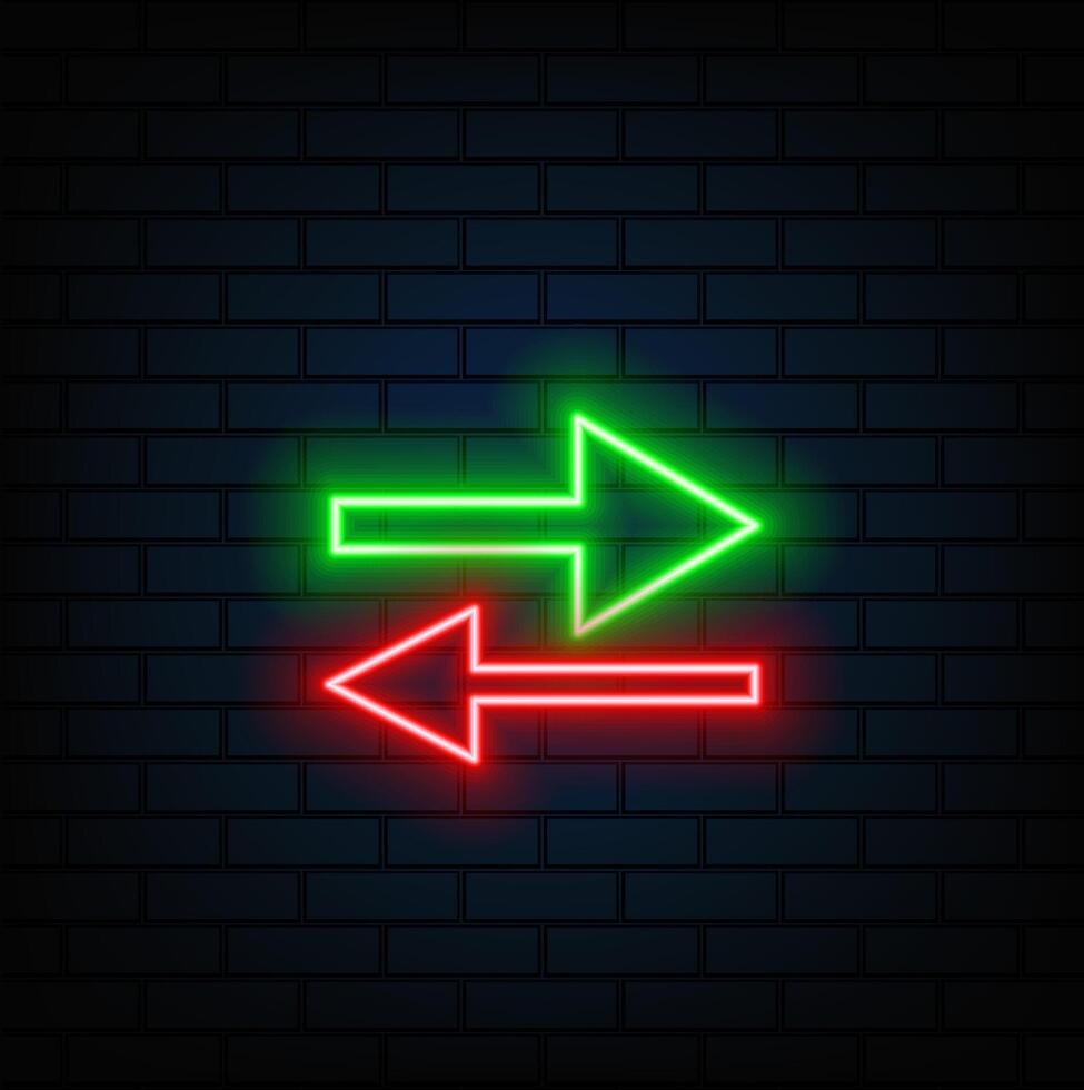 Neon frame. Set of neon arrows in different colors. Laser glowing lines on a dark background. Neon glowing pointer. red color. vector