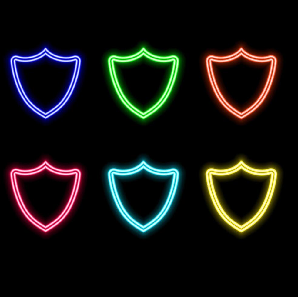 Neon Shield Symbol On Black Background. neon style. vector