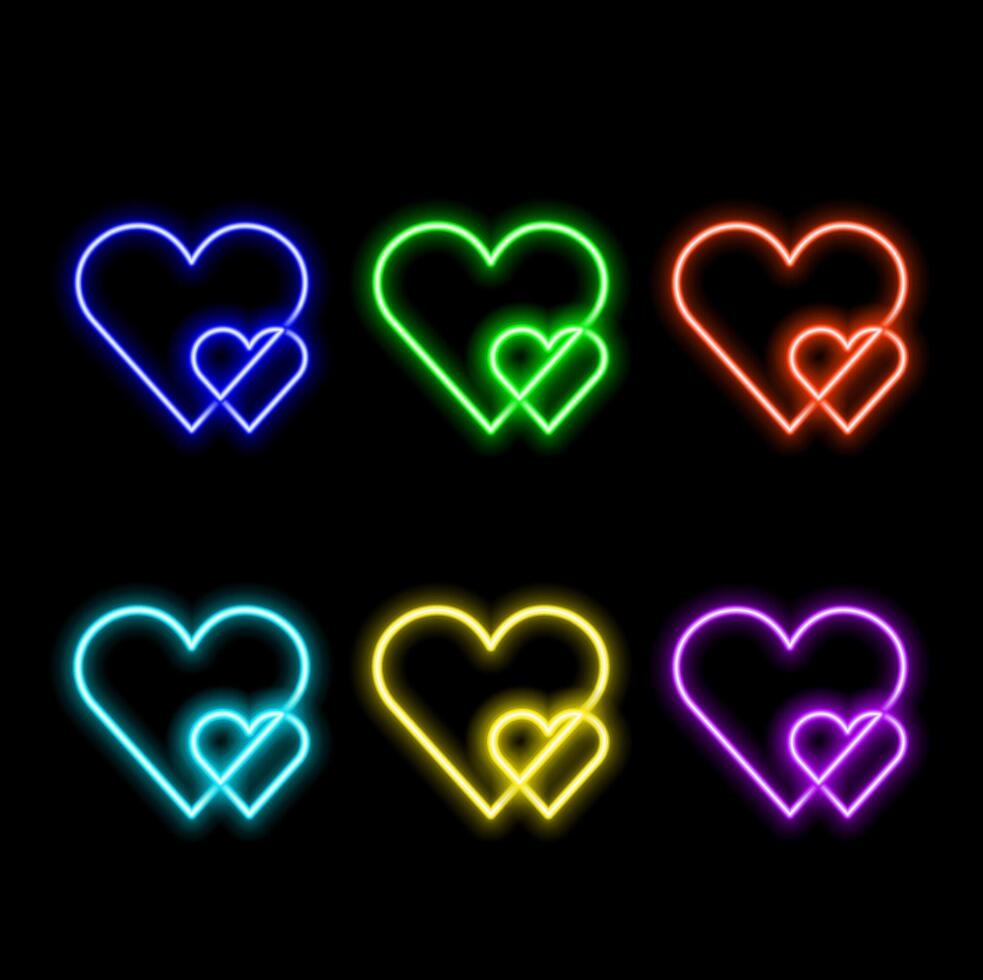 Heart Shape Red Neon Light On Black Wall vector