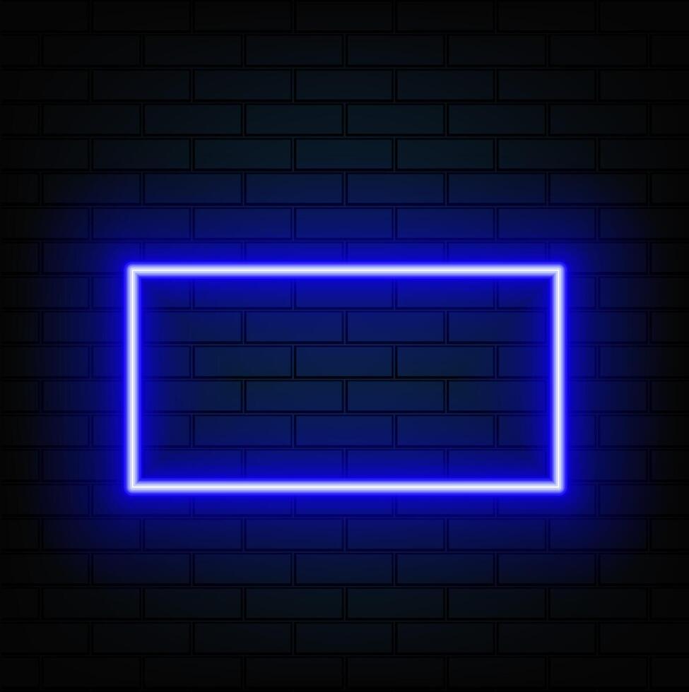 Neon sign on a brick wall. Glowing blue rectangle. Abstract background, spectrum vibrant colors. 3d render illustration. vector