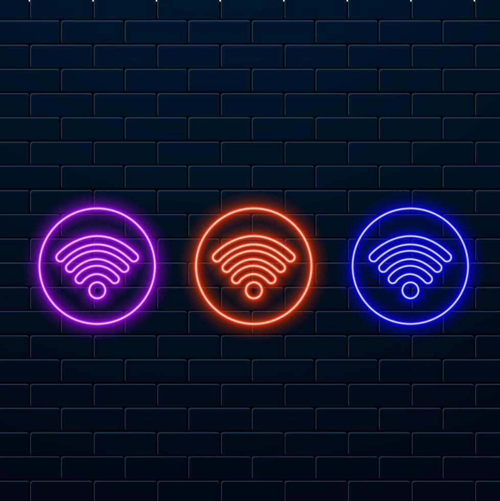 Wifi. Glowing neon icon on brick wall background vector