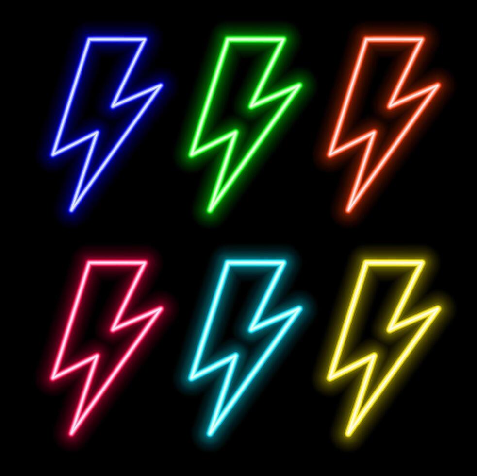 Neon sign of lightning signboard on the Purple background. illustration vector