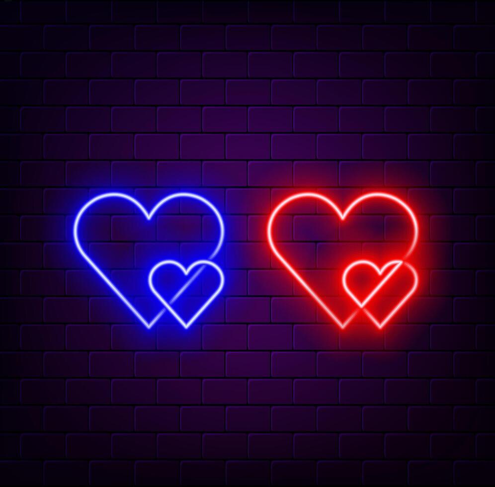 Neon pink and red heart . glow in the dark heart-shaped sign, neon pink and red lines, romantic pattern for your love design vector