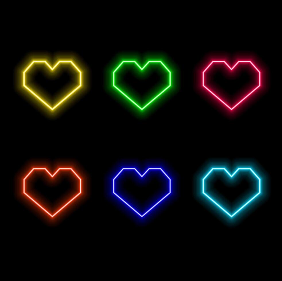 Hearts and arrow of neon lights background vector