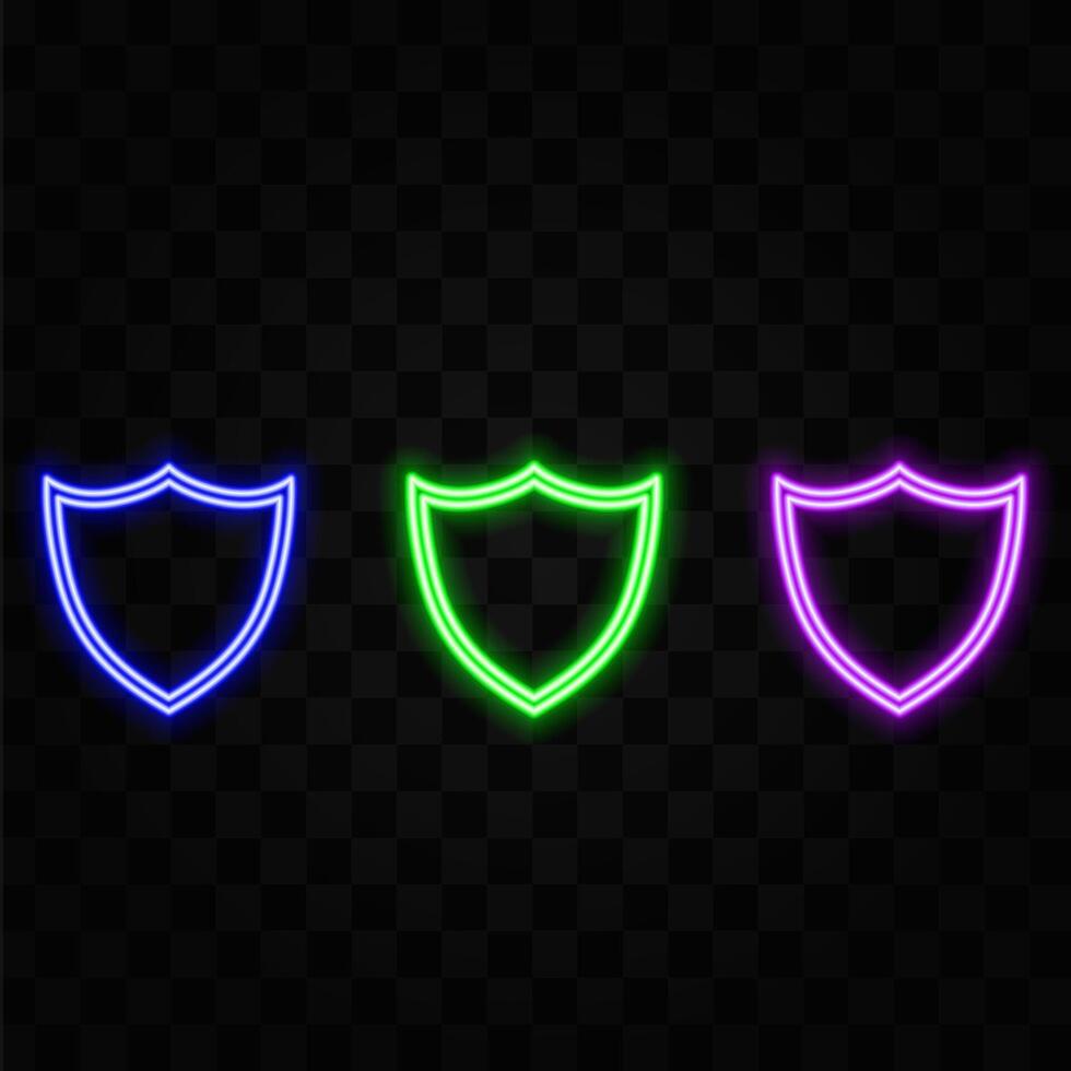 Security shield cyber security technology in purple tone. style neon. vector