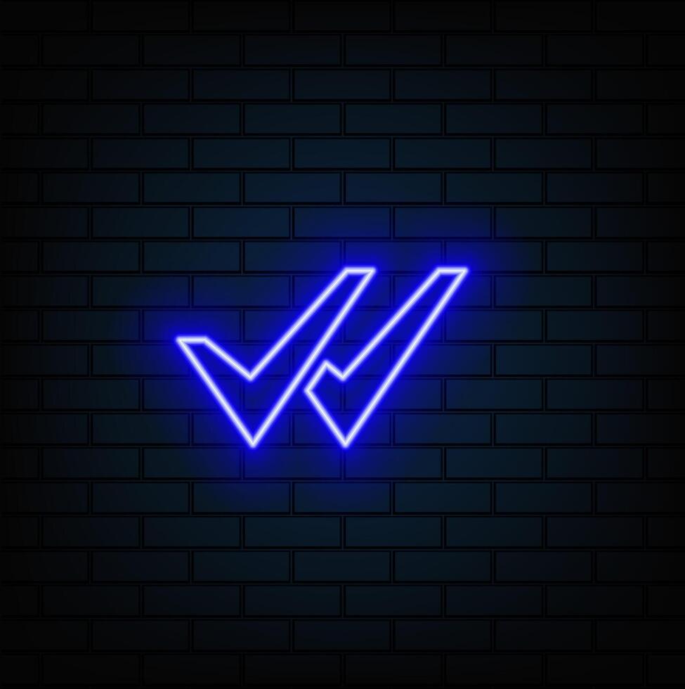 Check Mark Button Front Side With White Background. style neon. vector