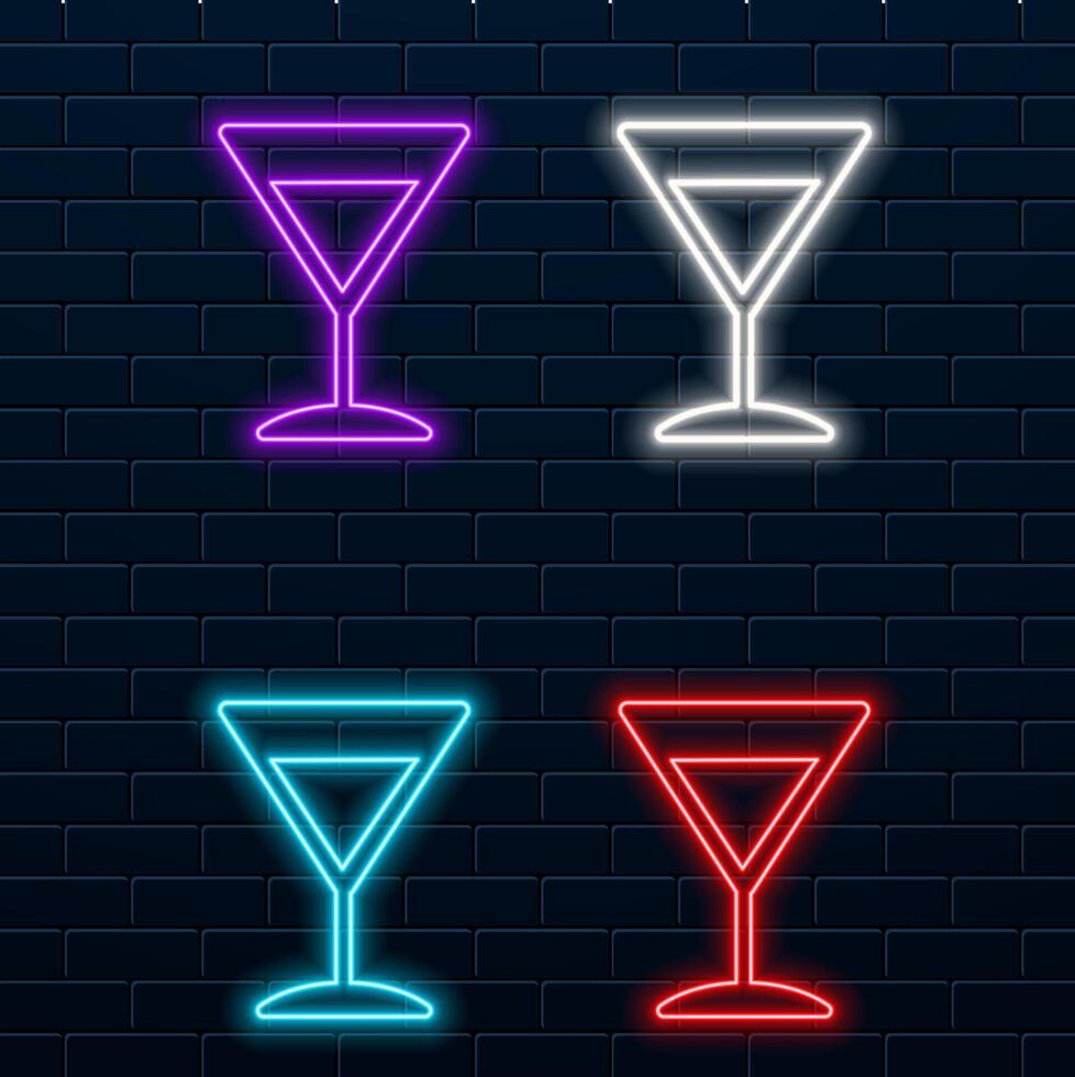 Cocktail collection with neon lights style vector