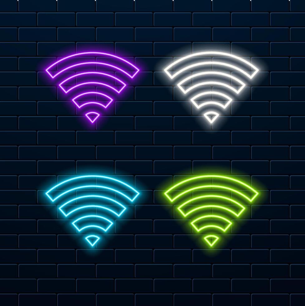 Hand holding smartphone with wi-fi free neon text vector