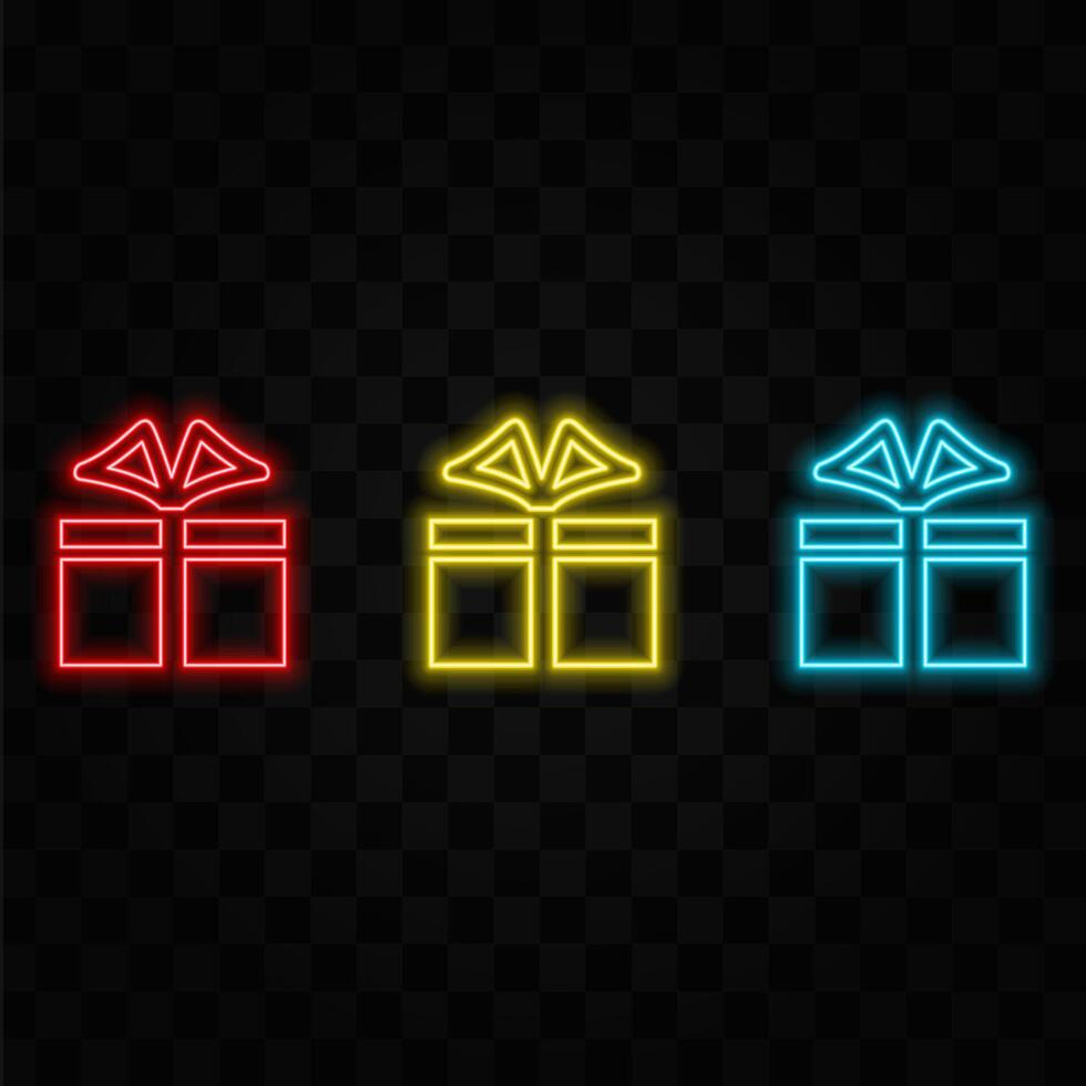 Illuminated neon light icon gift present vector