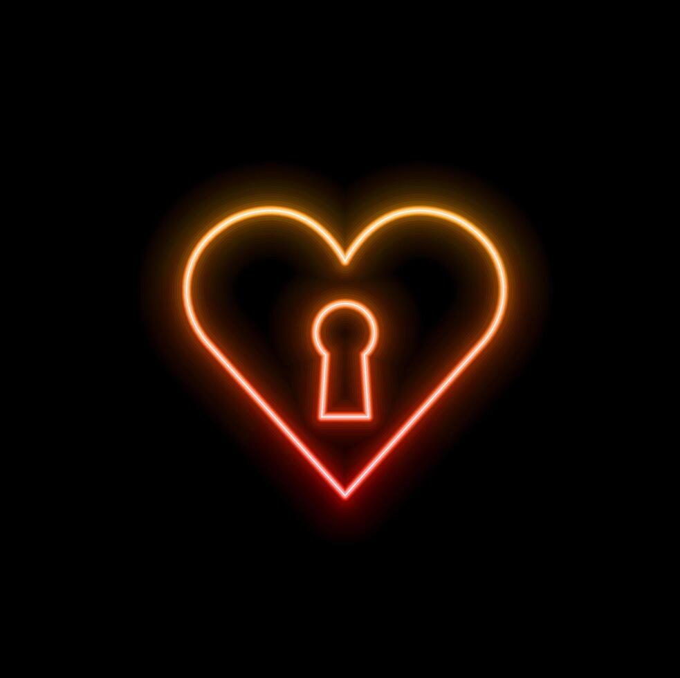Glowing neon line Heart with keyhole icon isolated on black background. Locked Heart. Love symbol and keyhole sign. Colorful outline concept. neon style. vector
