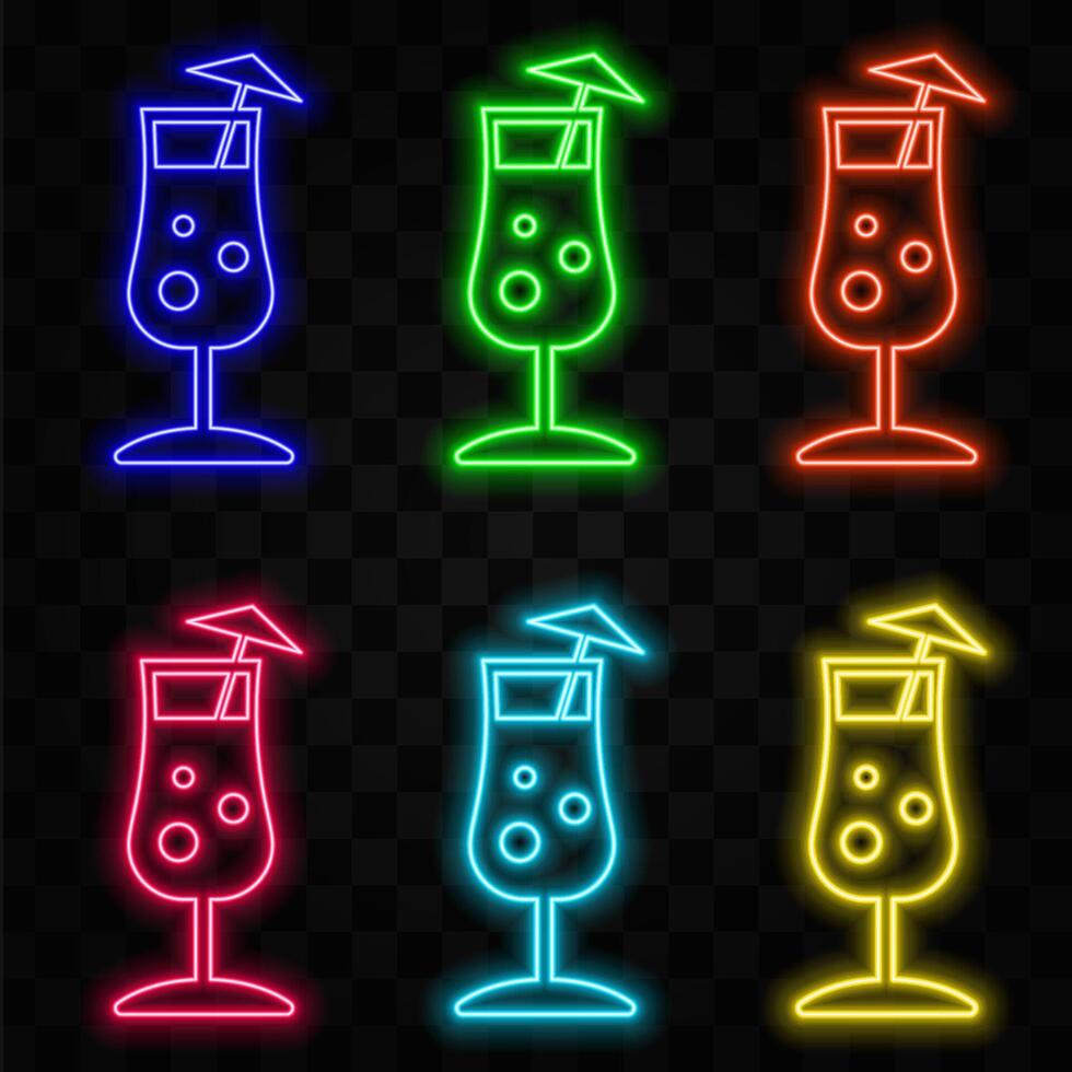 Wine glass neon sign. Bright party icon. New Year and Christmas concept. illustration for design. vector