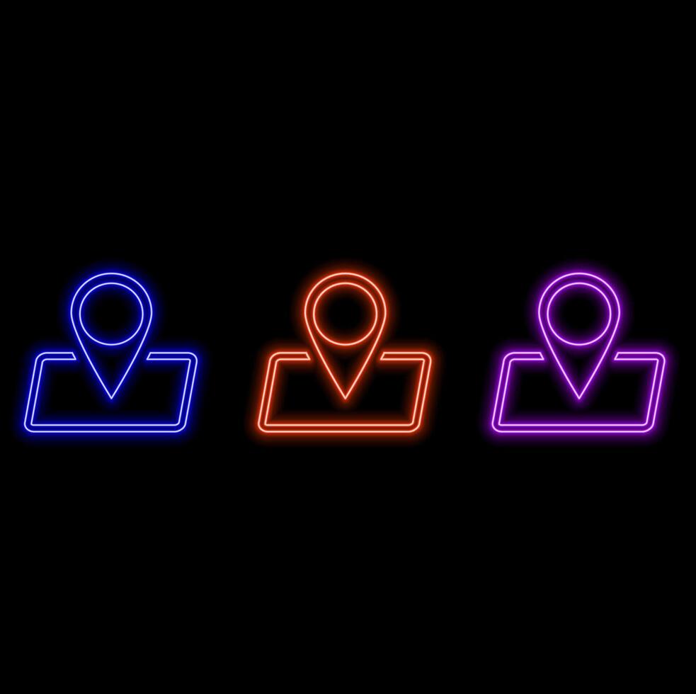 Glowing neon line Map pin icon isolated on black background. Navigation, pointer, location, map, GPS, direction, place, compass, search concept. Colorful outline concept.neon style. vector