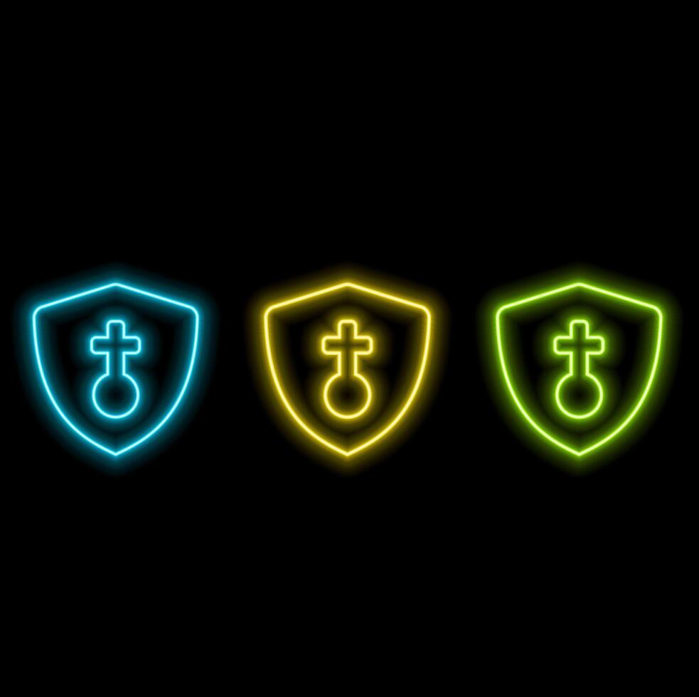 Glowing neon line Health insurance icon isolated on black background. Patient protection. Safety, security, safety, protect concept. Colorful outline concept. vector