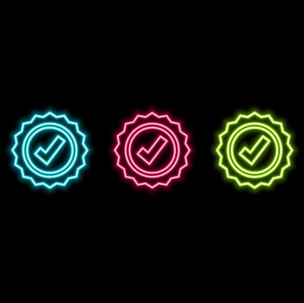 Checkmarks on the right. Mark purple icons, isolated. Simple check marks. Checklist symbols. neon style. vector