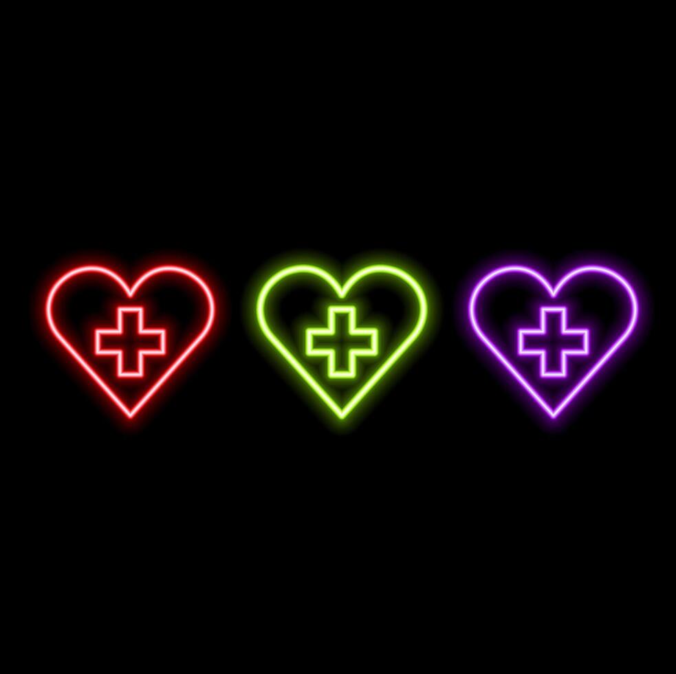 Neon Love. Valentine's Day heart on dark brick wall vector