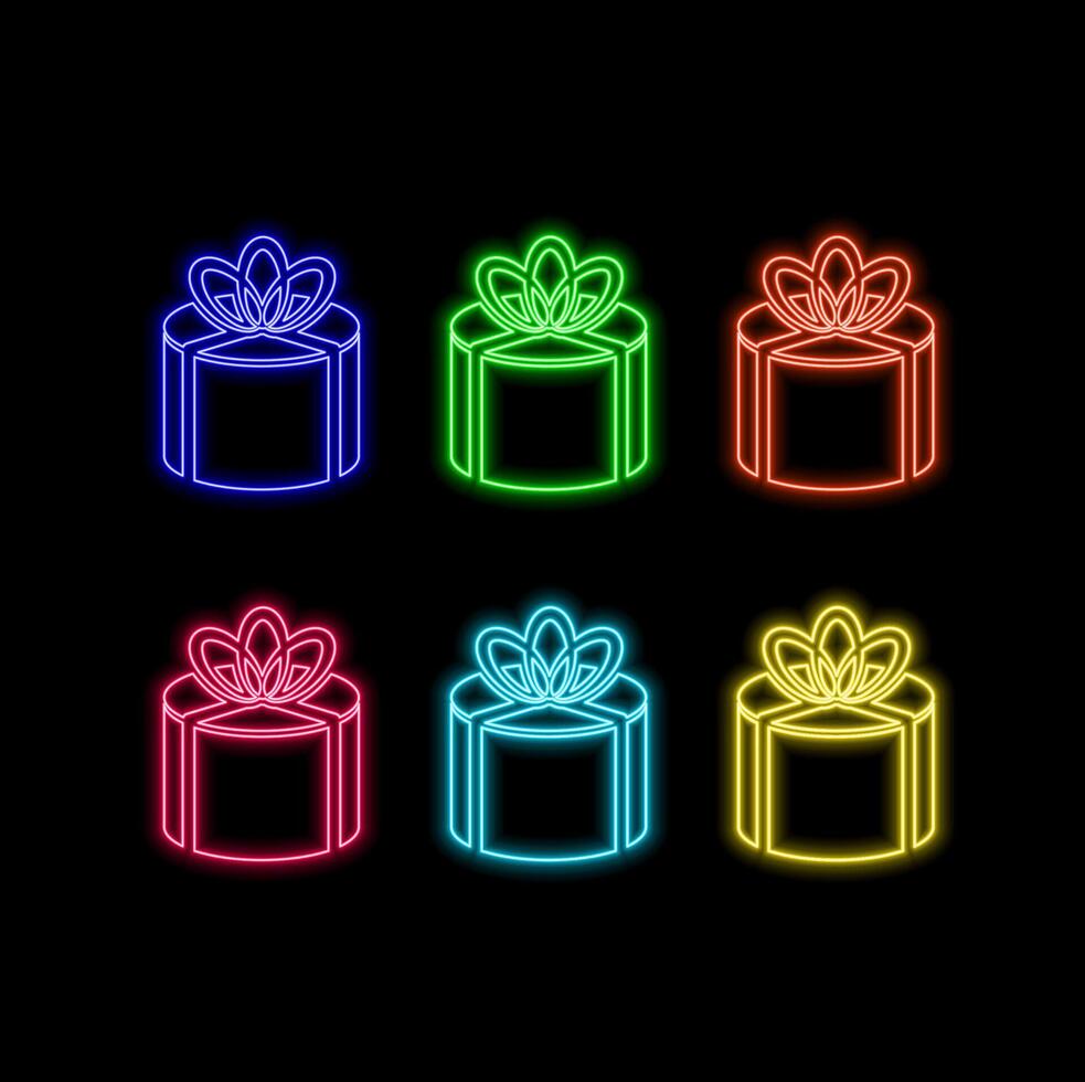 Neon Gift Box with Bow vector