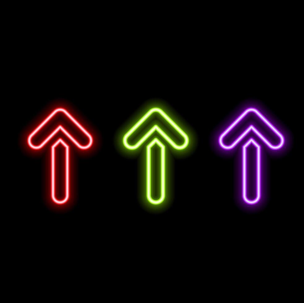 Neon icons. UI arrow. Red, Blue and Yellow Neon Icon Set vector