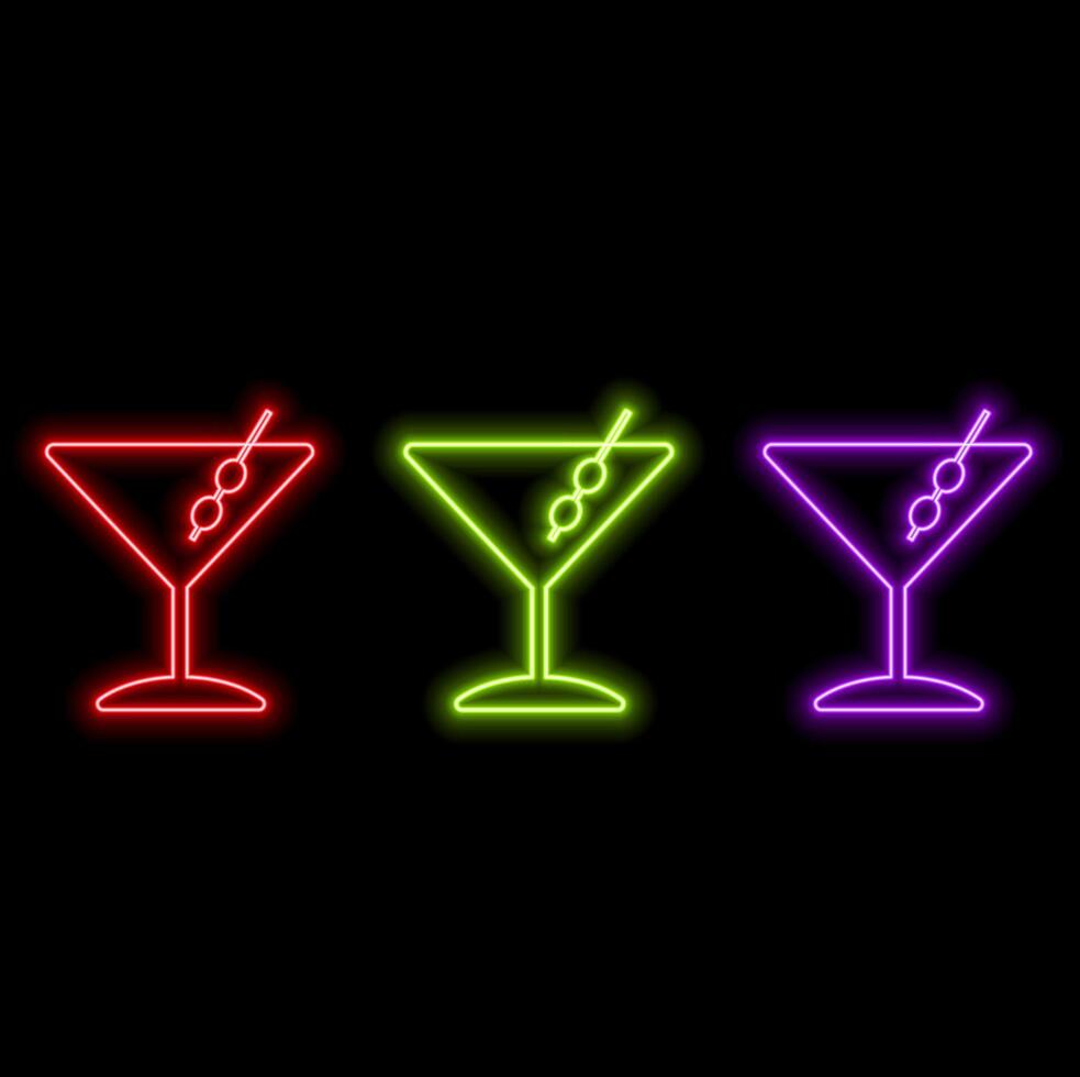 Party Bar Neon Flat Design Icon Fresh Cocktail Symbol Isolated. neon style. vector