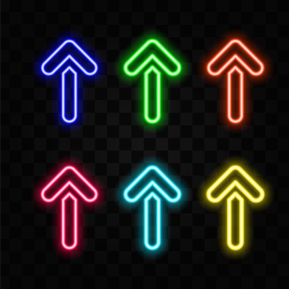 Swipe up neon sign. Glowing neon arrow pointer isolated. Realistic glowing neon arrow. Social Media Button vector
