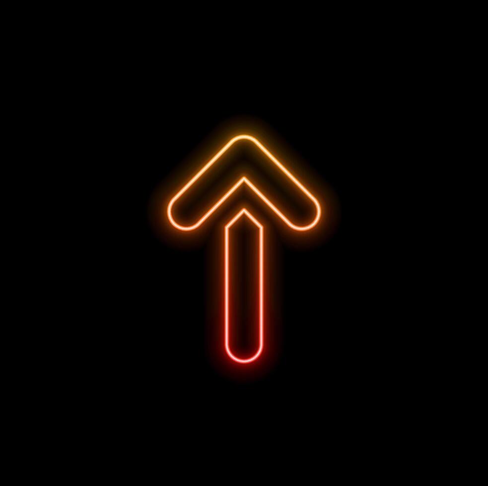 Neon red arrows pointing upwards on a black background. neon style. vector