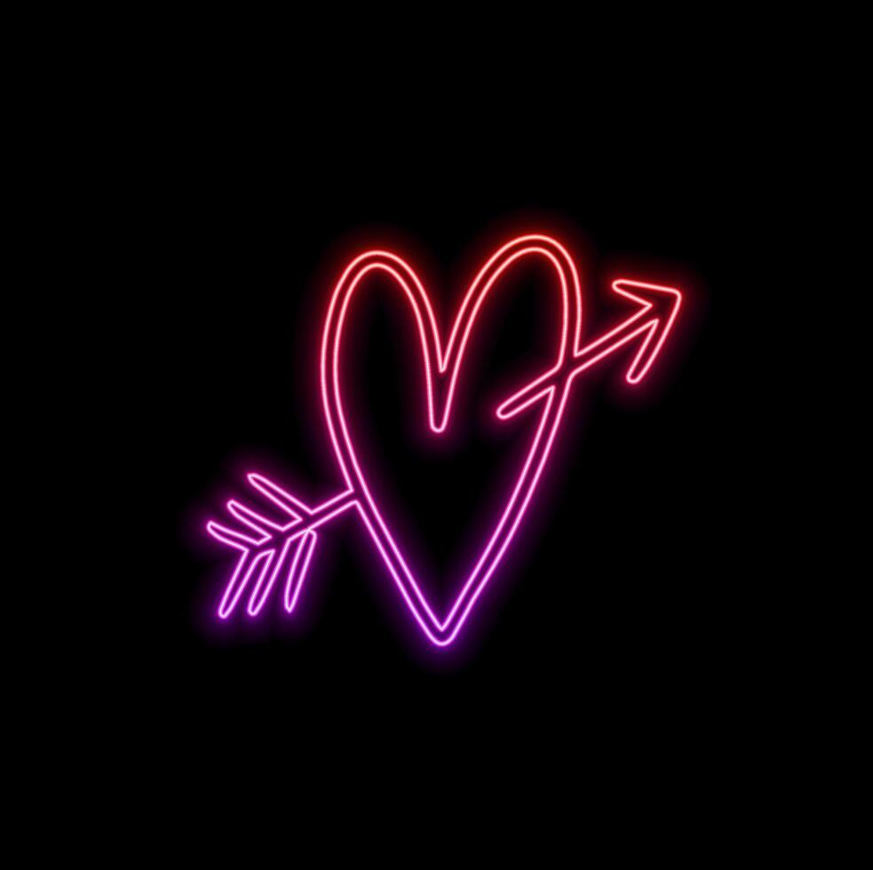 Neon heart and arrow icon. decoration and advertising theme. Colorful design. illustration vector