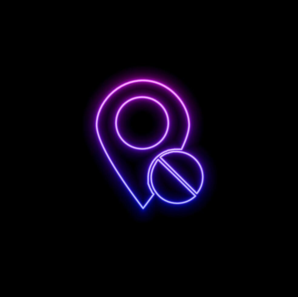 Bright neon line map marker with a silhouette of a person icon isolated on black background. GPS location symbol. Colorful outline concept. vector