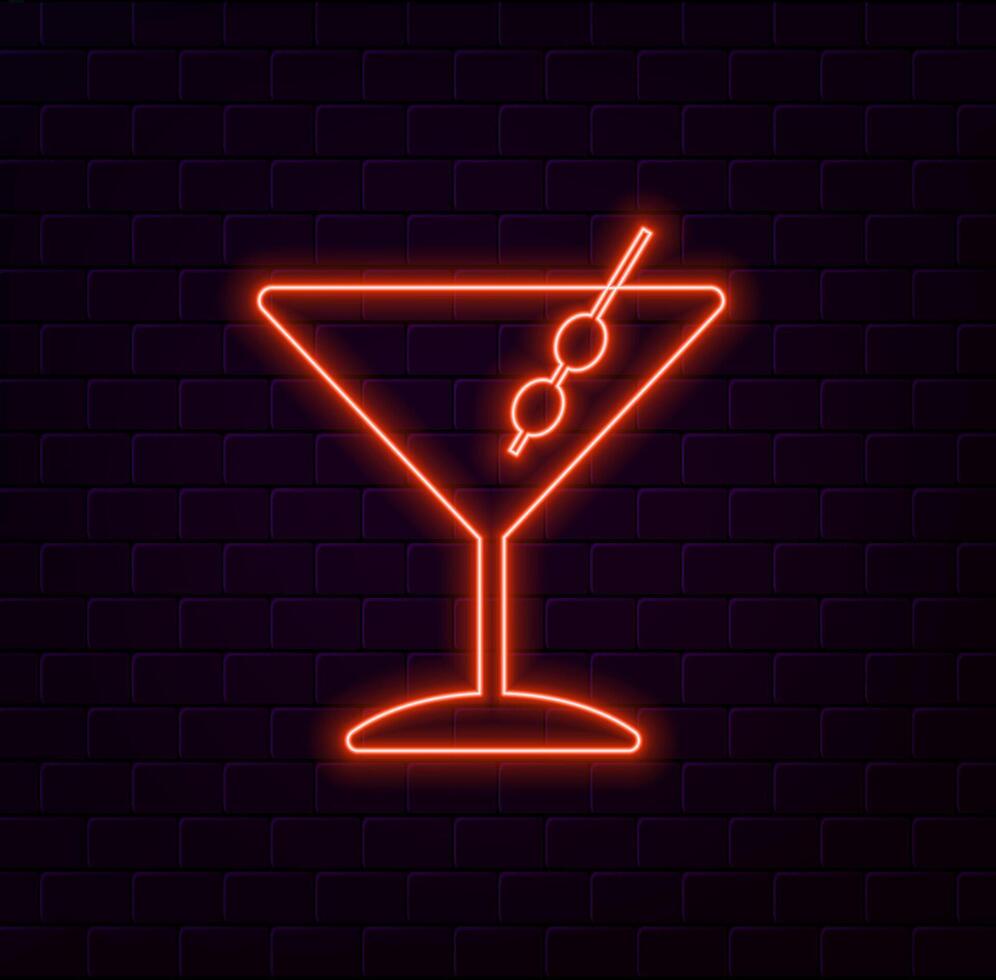 Neon cocktail illustration. orange color. vector
