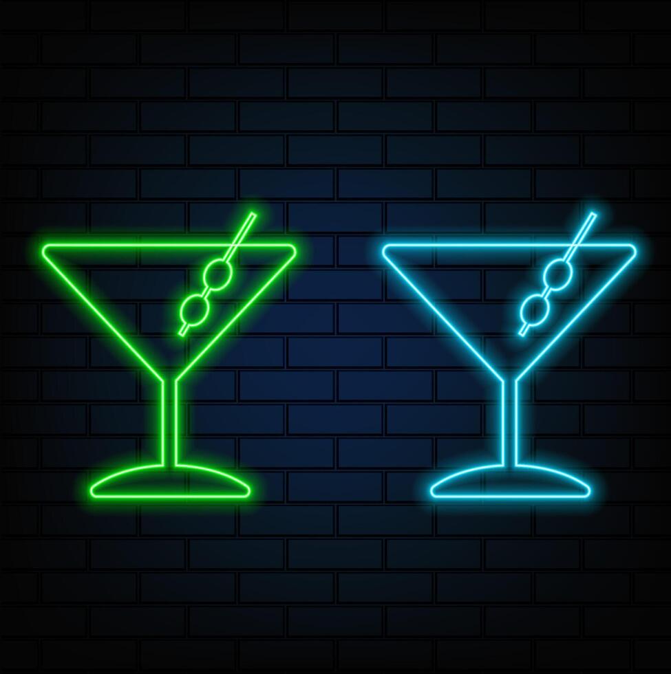 Neon cocktail icon on a black background. neon style. vector