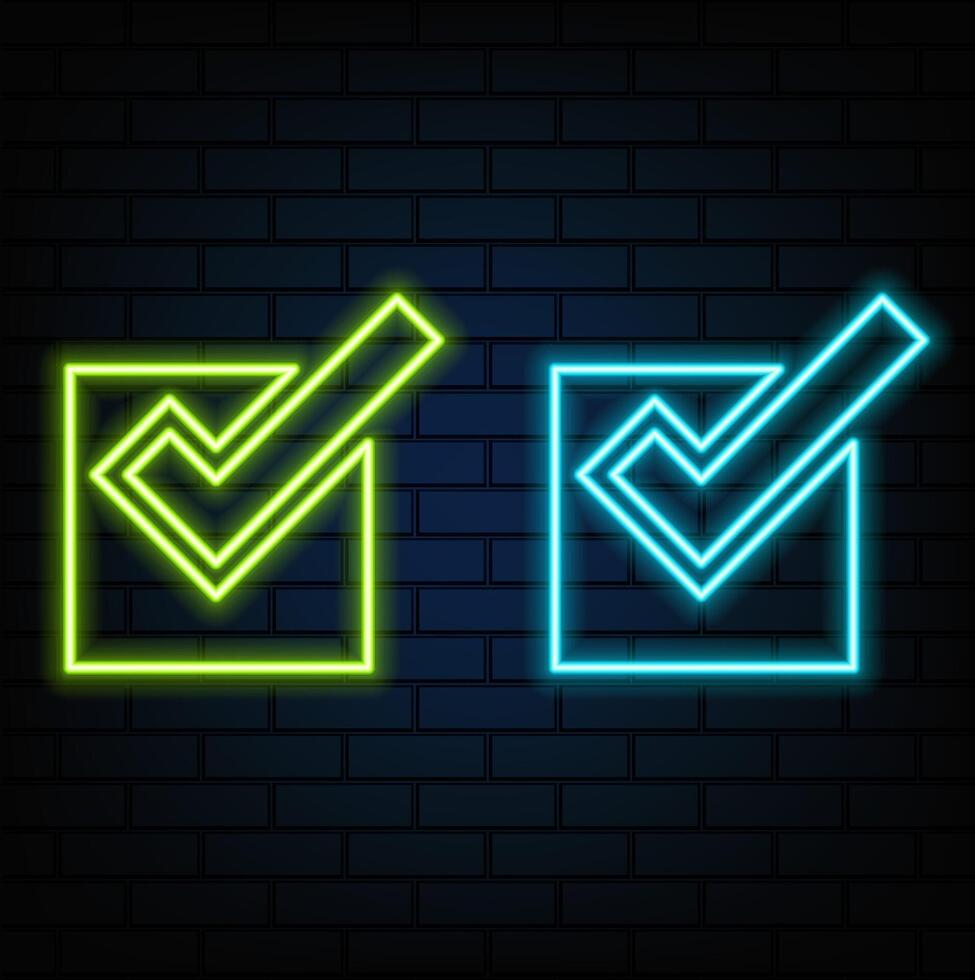 Checkmarks on the right. Mark red icons, isolated. Simple check marks. Checklist symbols. neon style. vector