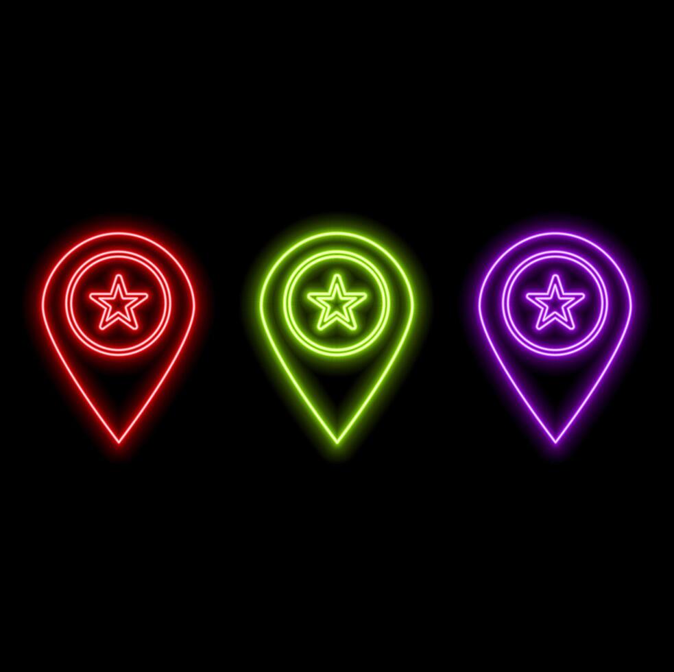 A neon GPS status on a black background map pin icon.neon blue. Glowing neon sign, outline pointer pictogram. vector