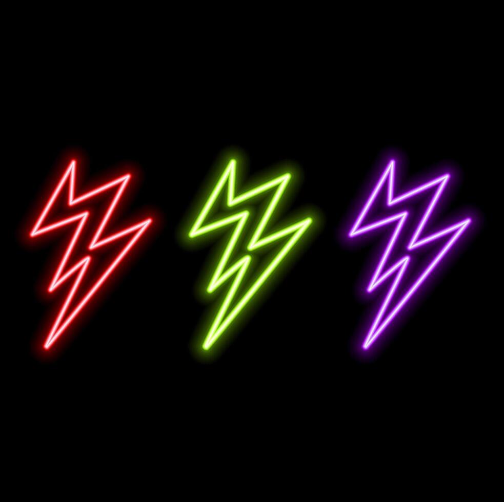 Lightning Neon Sign Over Black Brick Wall vector