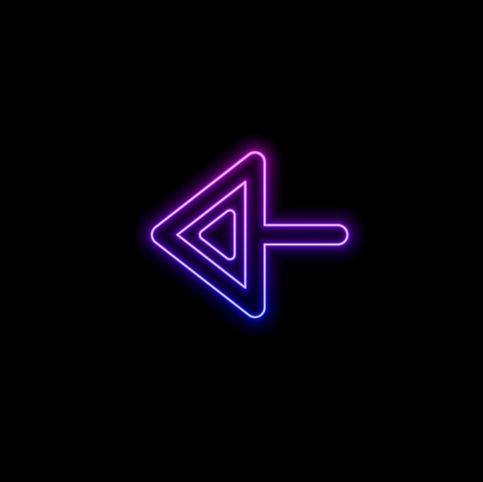 Abstract green neon arrow with clear shapes on black background and reflective floor. Purple arrow to the right for the direction of the road. Neon icon flashing to the right arrow. Left arrow. vector