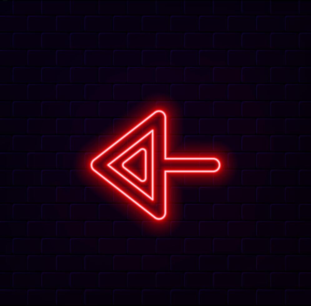 Glowing neon red left abstract directional icon. , arrow, direction. Neon glowing arrows. Direction banner. Futuristic light on black background. vector